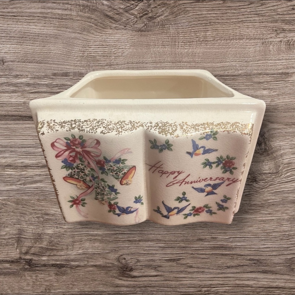 1950s Anniversary Book Ceramic Planter Decor Accent Gift
